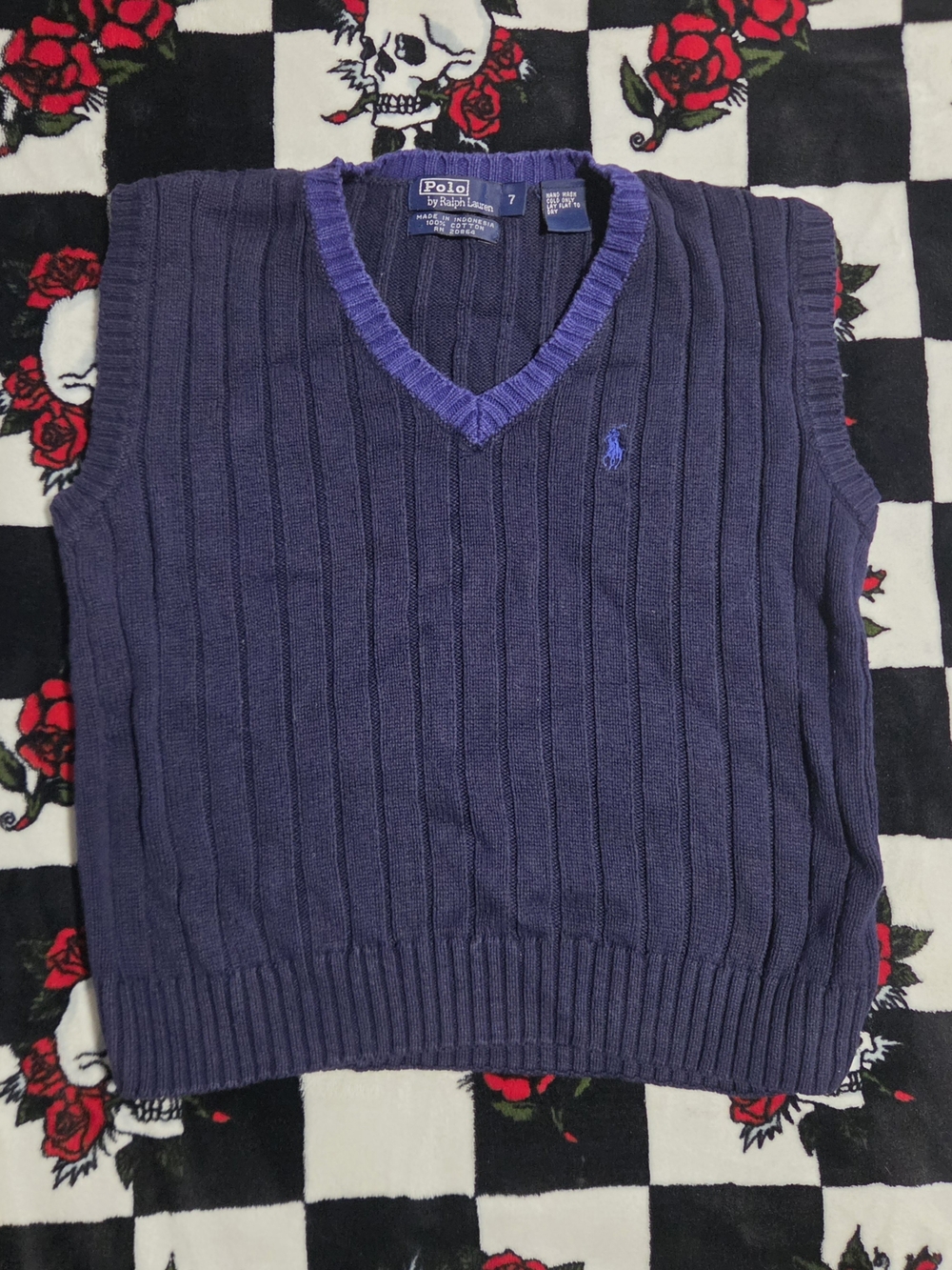 Polo Ralph Lauren Navy Blue V-Neck Cable Knit Sweater Vest